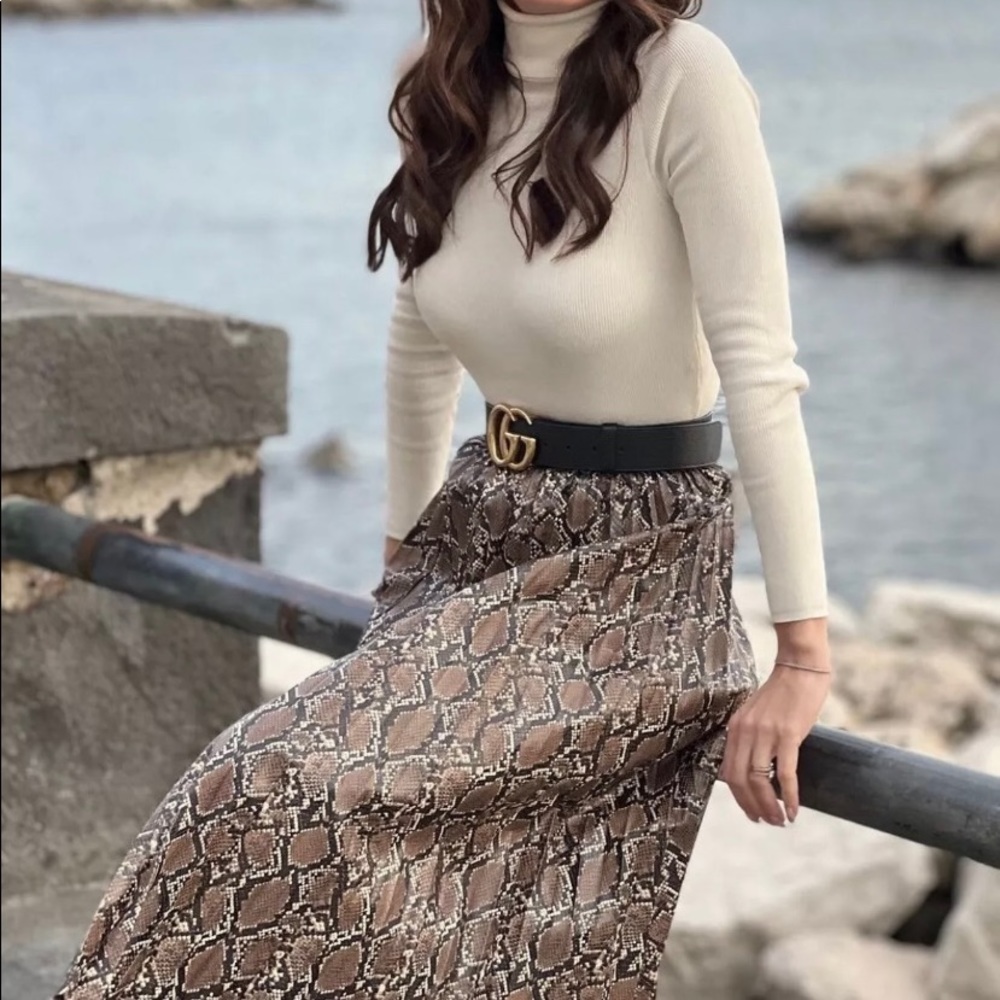 New Zara Faux Leather Snake Print Midi Pleated Skirt XS Small Medium 8372/262 - Picture 1 of 12